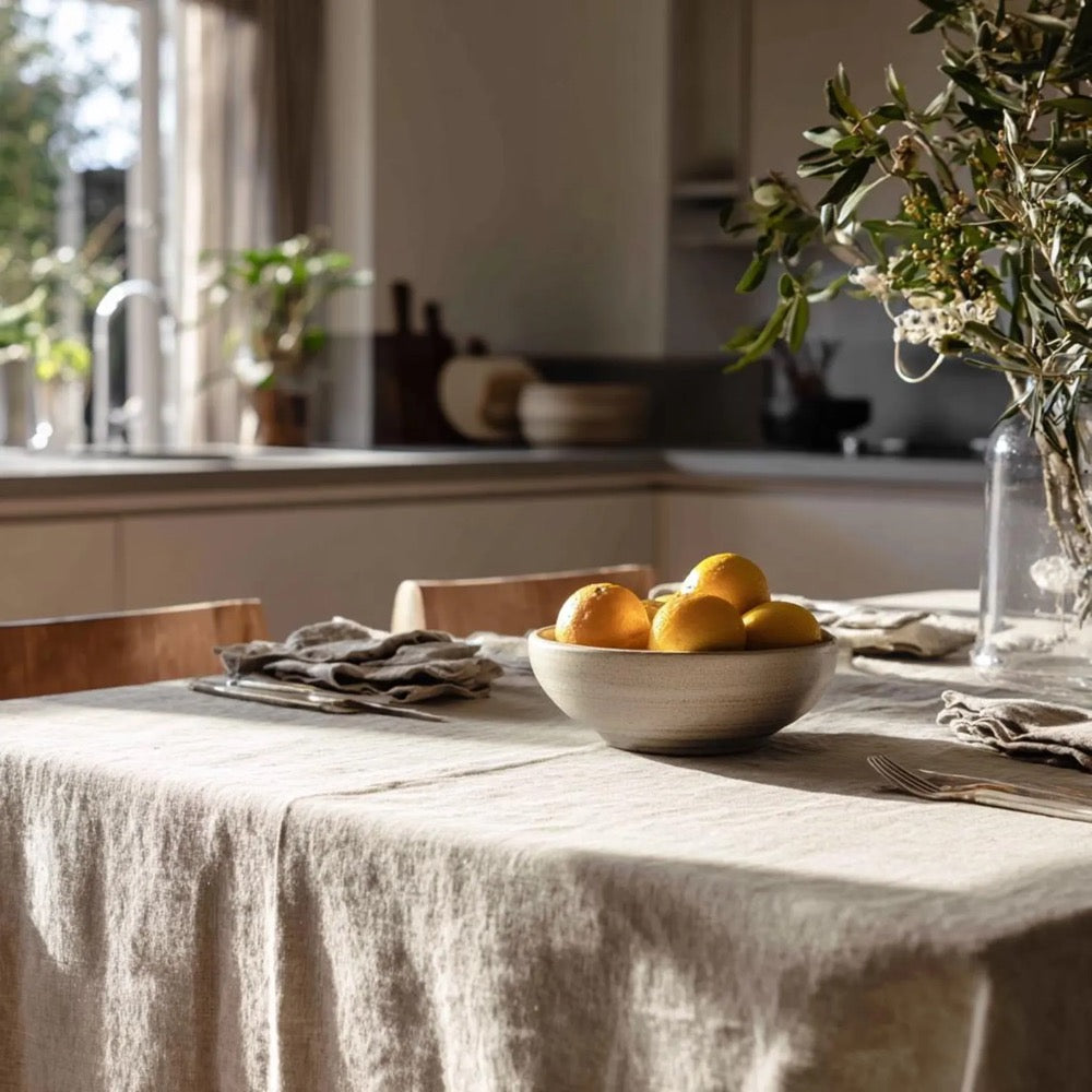 Organic Washed European Linen Tablecloth, Farmhouse Dining Cover, GOTS Certified